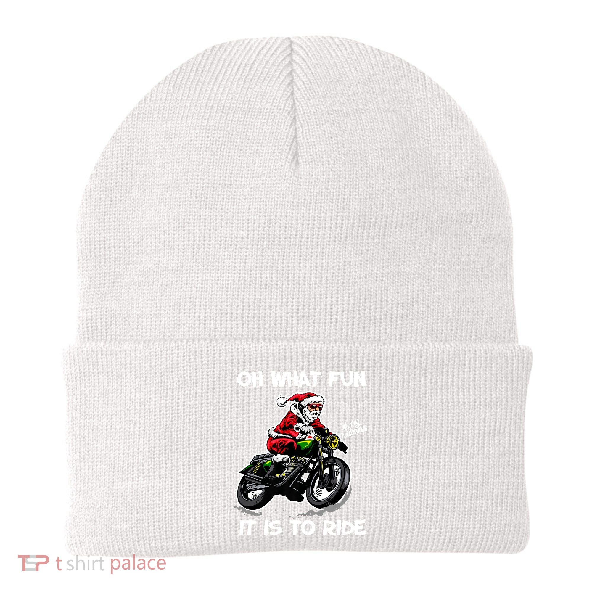 Oh What Fun It Is To Ride Motorcycle Christmas Pajama Gifts Premium Beanie