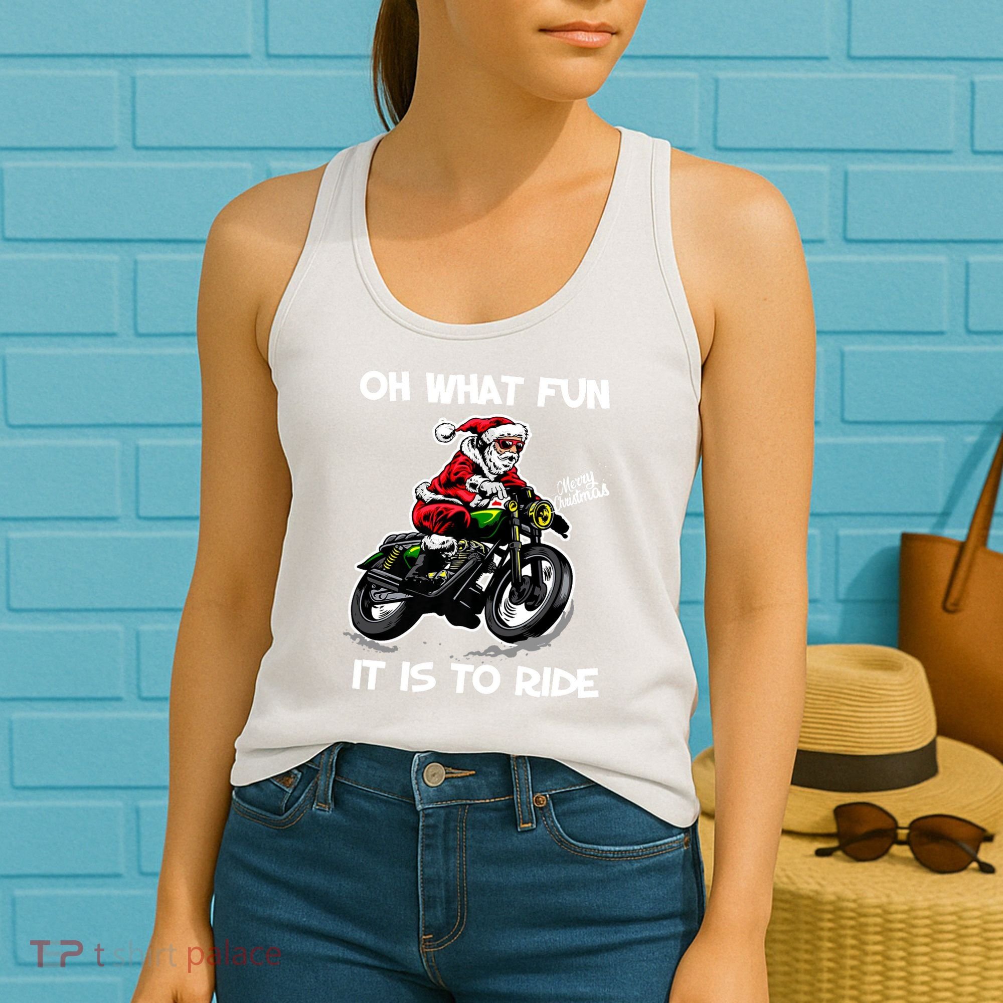 Oh What Fun It Is To Ride Motorcycle Christmas Pajama Gifts Premium Women's Tank Top
