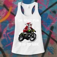 Oh What Fun It Is To Ride Motorcycle Christmas Pajama Gifts Premium Women's Tank Top thumb 3