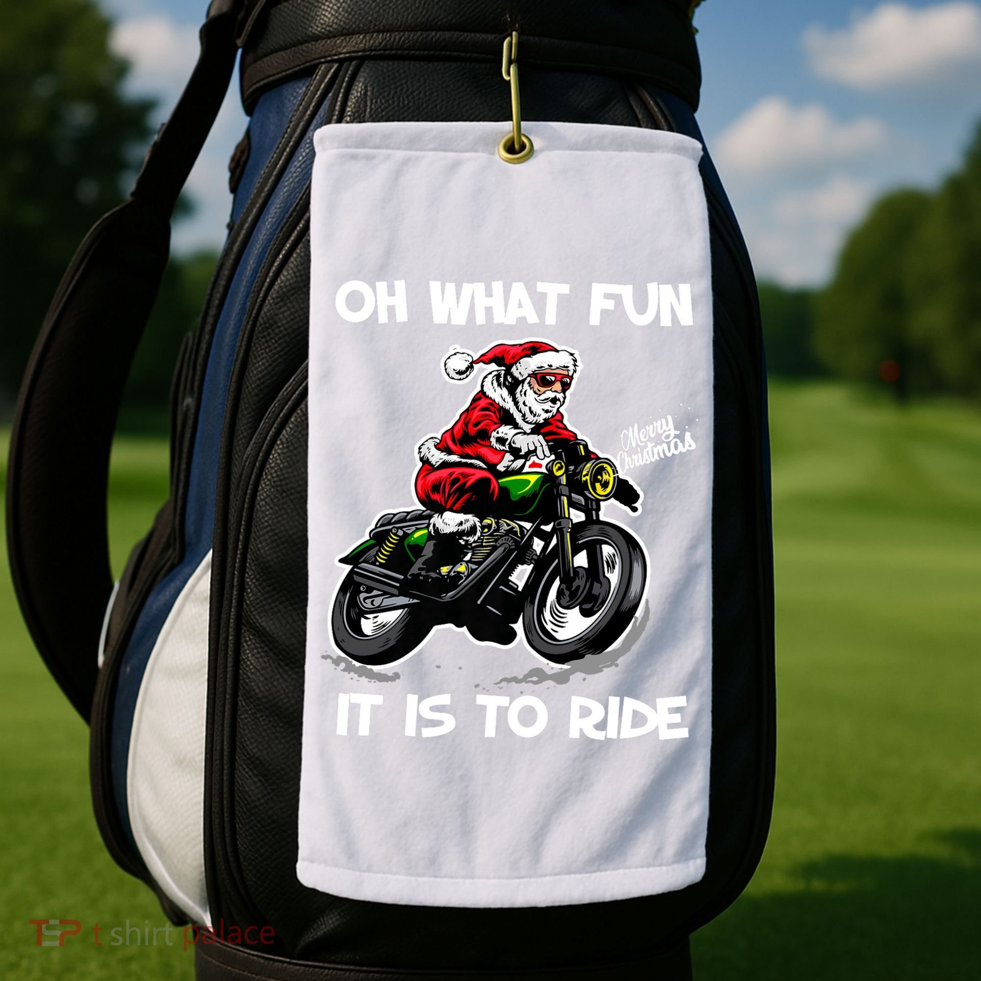 Oh What Fun It Is To Ride Motorcycle Christmas Pajama Gifts Premium Golf Towel