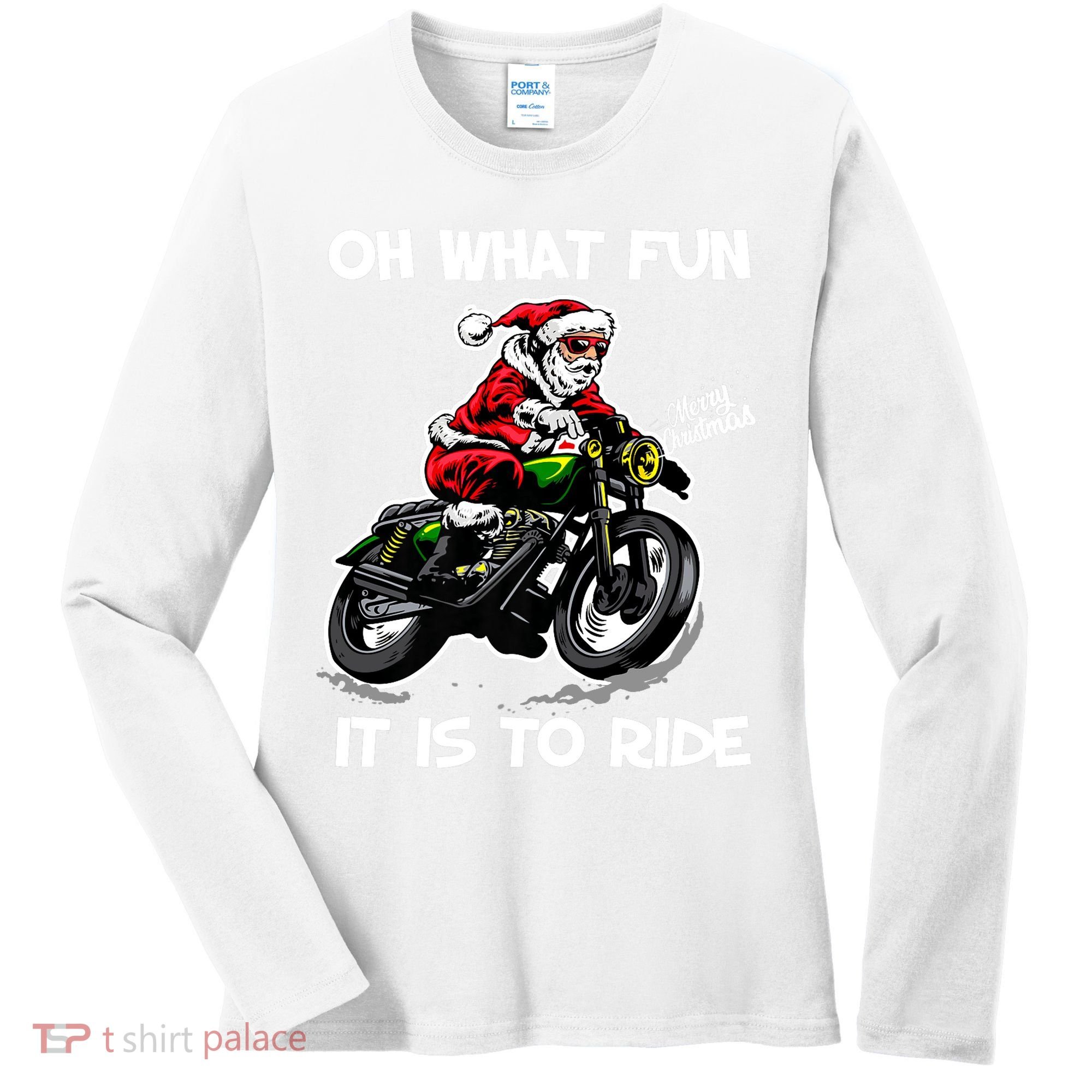 Oh What Fun It Is To Ride Motorcycle Christmas Pajama Gifts Premium Women's Long Sleeve Shirt