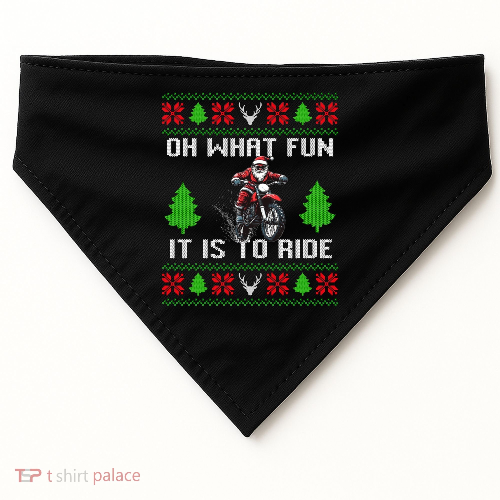 Oh What Fun It Is To Ride Motorcycle Santa Ugly Christmas USA-Made Doggie Bandana