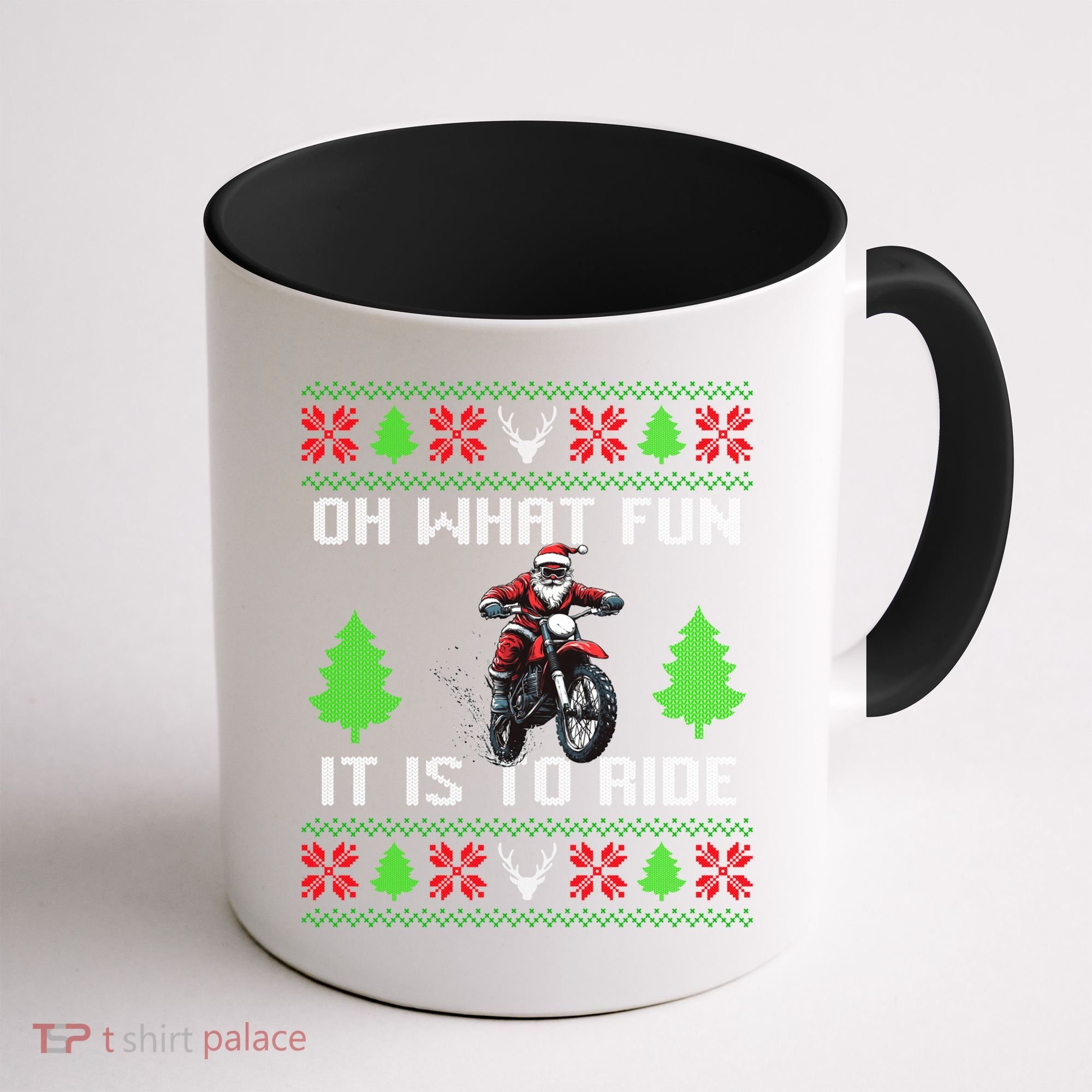 Oh What Fun It Is To Ride Motorcycle Santa Ugly Christmas Coffee Mug