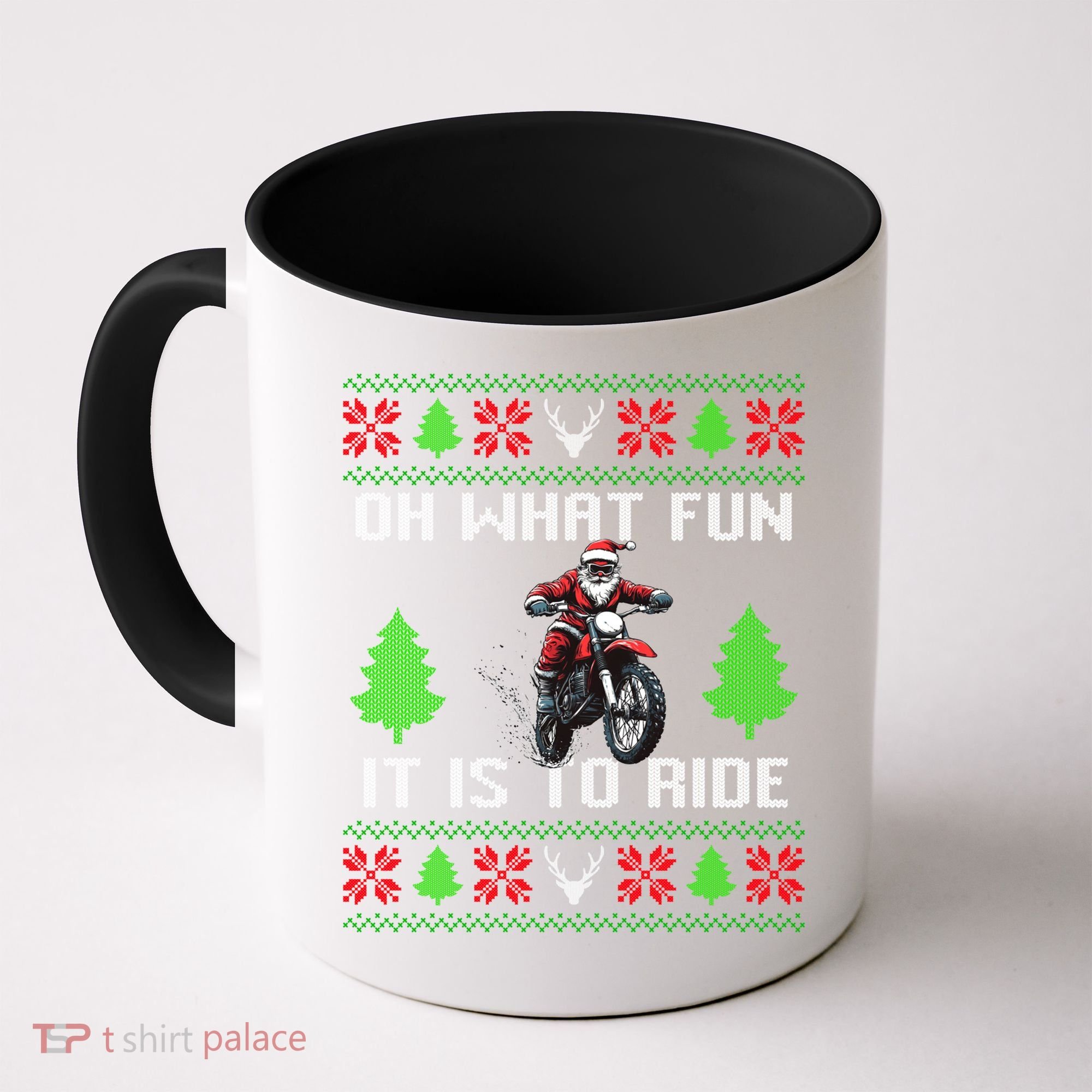 Oh What Fun It Is To Ride Motorcycle Santa Ugly Christmas Coffee Mug
