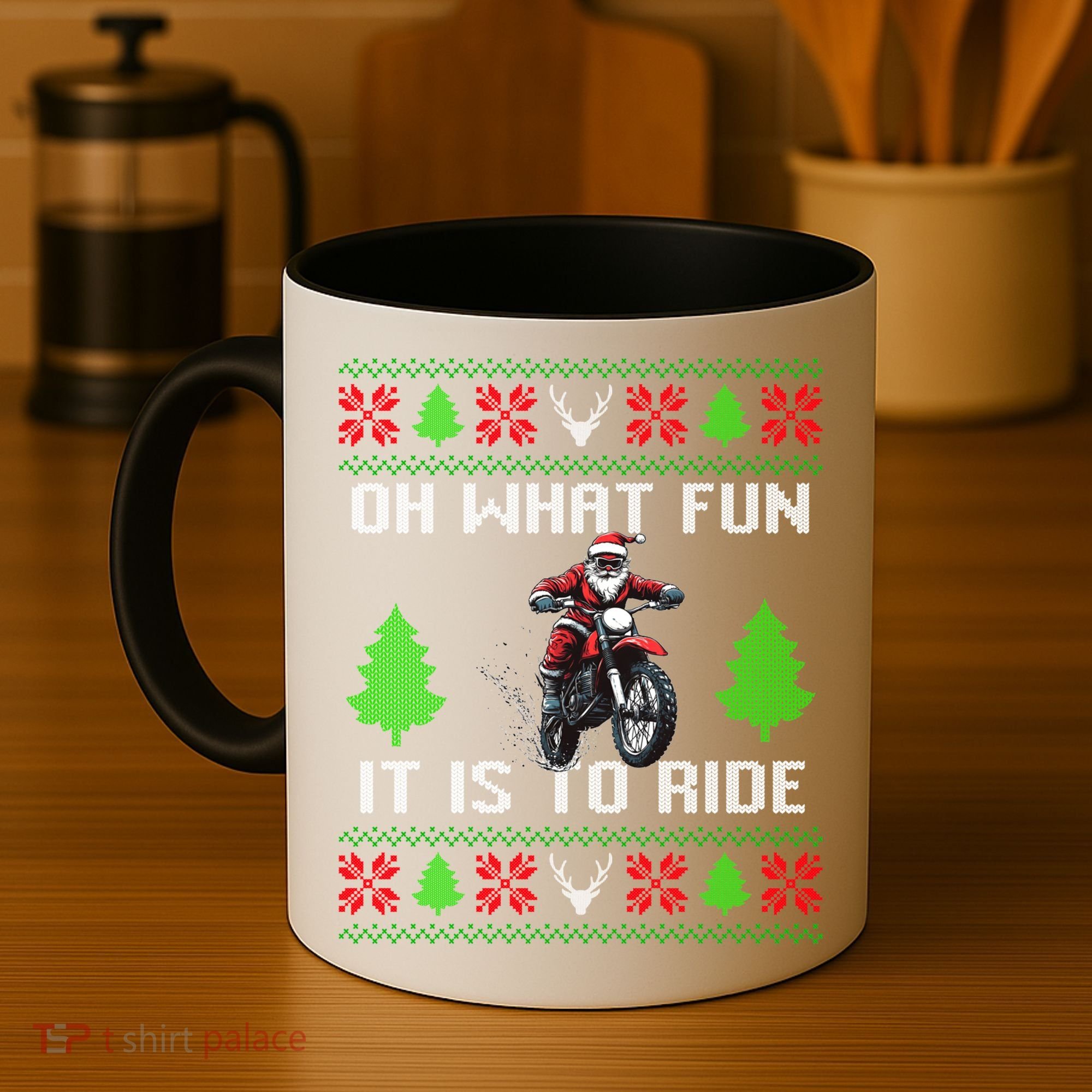 Oh What Fun It Is To Ride Motorcycle Santa Ugly Christmas Coffee Mug