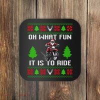 Oh What Fun It Is To Ride Motorcycle Santa Ugly Christmas Coaster thumb 0