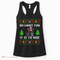 Oh What Fun It Is To Ride Motorcycle Santa Ugly Christmas Women's Tank Top thumb 0