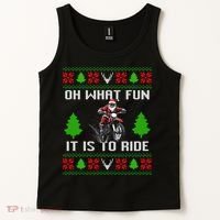 Oh What Fun It Is To Ride Motorcycle Santa Ugly Christmas Tank Top thumb 2