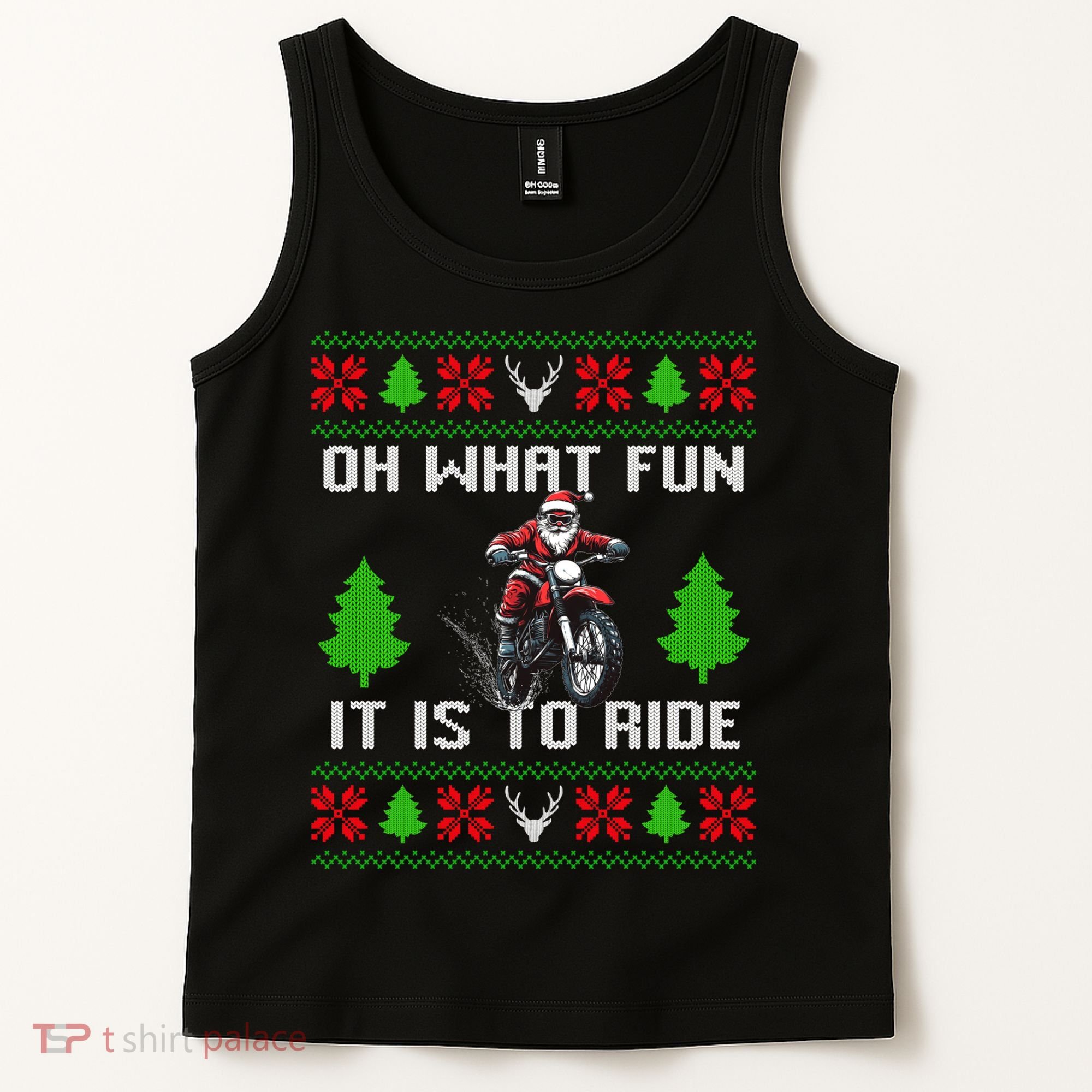 Oh What Fun It Is To Ride Motorcycle Santa Ugly Christmas Tank Top