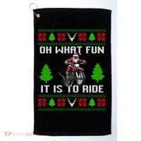Oh What Fun It Is To Ride Motorcycle Santa Ugly Christmas Golf Towel thumb 0