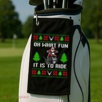 Oh What Fun It Is To Ride Motorcycle Santa Ugly Christmas Golf Towel thumb 2