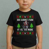 Oh What Fun It Is To Ride Motorcycle Santa Ugly Christmas Toddler T-Shirt thumb 2
