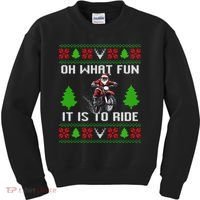 Oh What Fun It Is To Ride Motorcycle Santa Ugly Christmas Kids Sweatshirt thumb 0