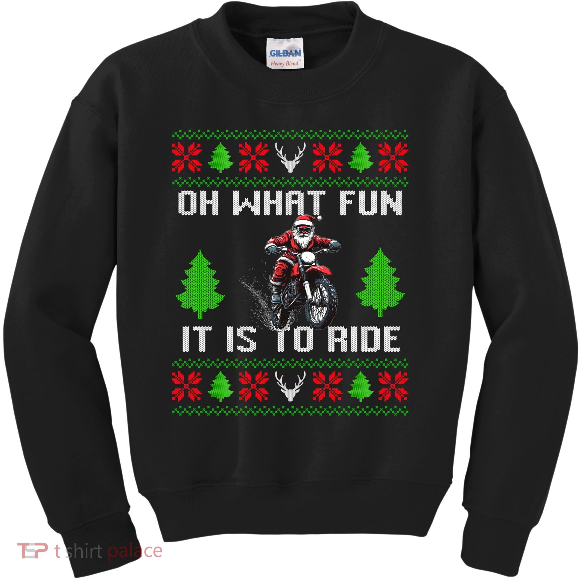 Oh What Fun It Is To Ride Motorcycle Santa Ugly Christmas Kids Sweatshirt