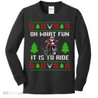 Oh What Fun It Is To Ride Motorcycle Santa Ugly Christmas Kids Long Sleeve Shirt thumb 0