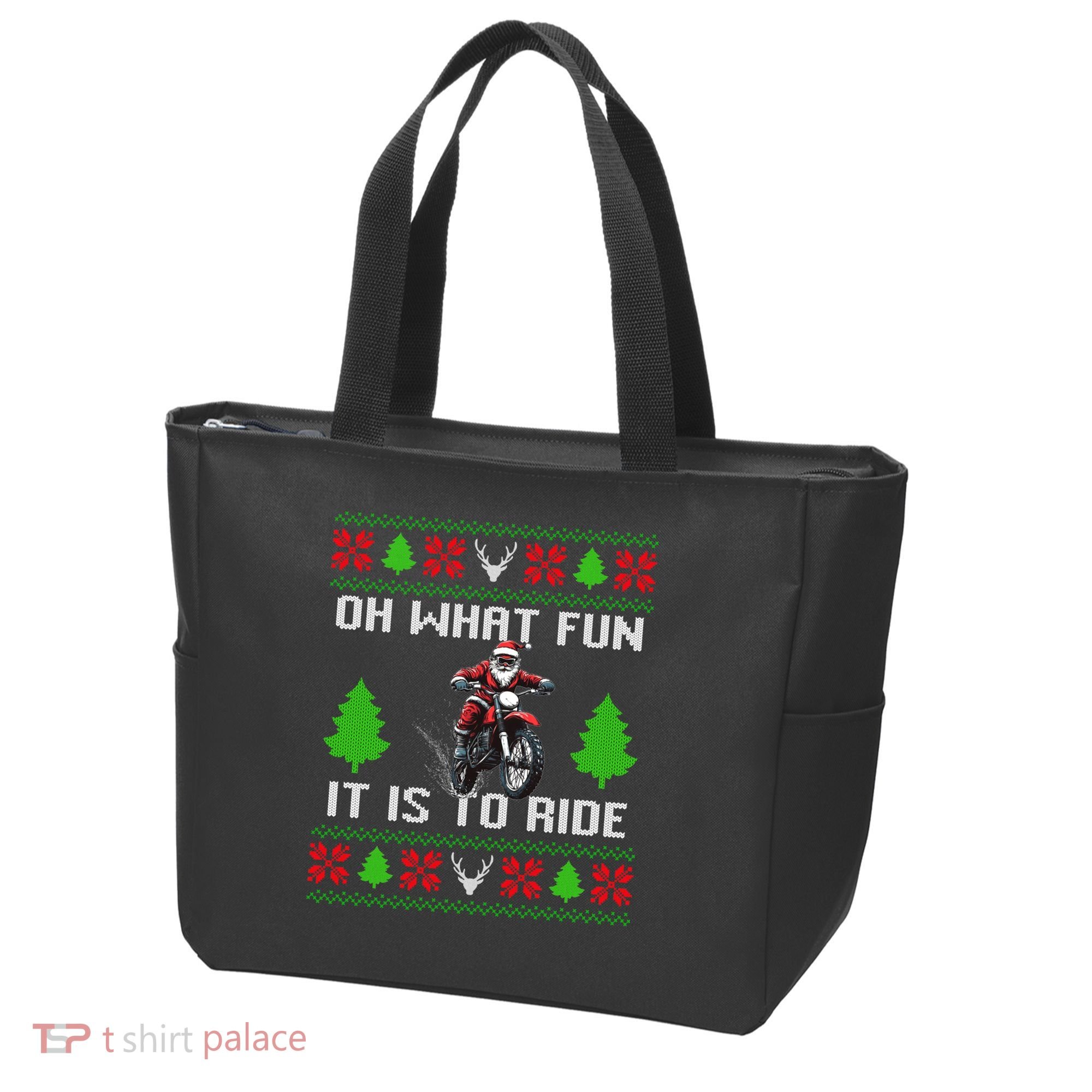 Oh What Fun It Is To Ride Motorcycle Santa Ugly Christmas Tote Bag