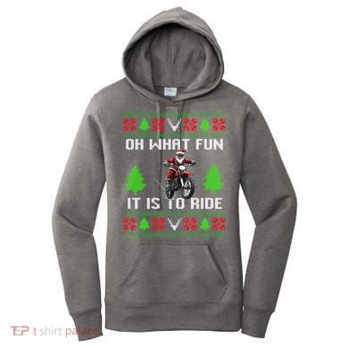 Oh What Fun It Is To Ride Motorcycle Santa Ugly Christmas Women's Hoodie