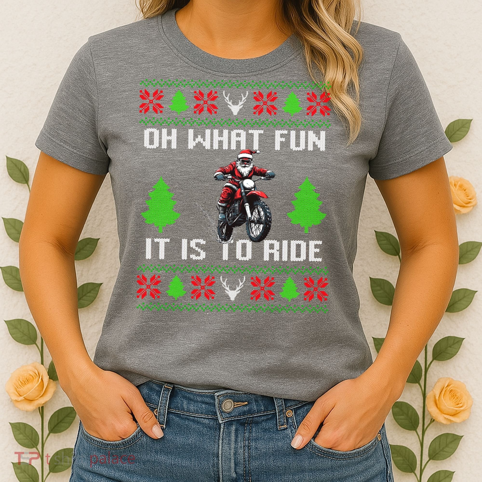 Oh What Fun It Is To Ride Motorcycle Santa Ugly Christmas Women's T-Shirt