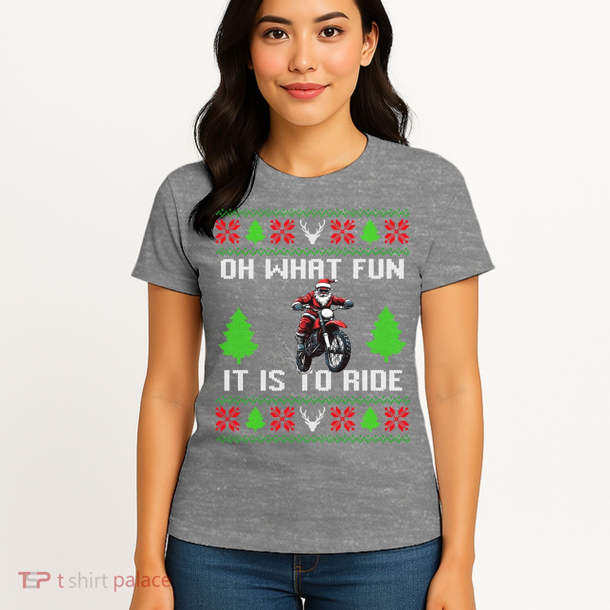 Oh What Fun It Is To Ride Motorcycle Santa Ugly Christmas Women's T-Shirt