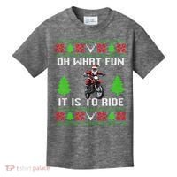 Oh What Fun It Is To Ride Motorcycle Santa Ugly Christmas Kids T-Shirt thumb 0