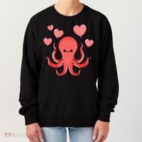 Octopus With Heart Balloons Valentines Day Octopus Women's Sweatshirt thumb 0