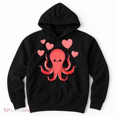 Octopus With Heart Balloons Valentines Day Octopus Hoodie