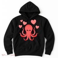 Octopus With Heart Balloons Valentines Day Octopus Hoodie thumb 0
