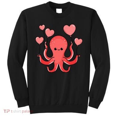 Octopus With Heart Balloons Valentines Day Octopus Sweatshirt