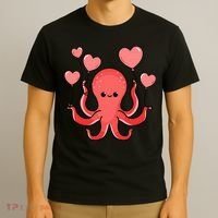 Octopus With Heart Balloons Valentines Day Octopus T-Shirt thumb 3