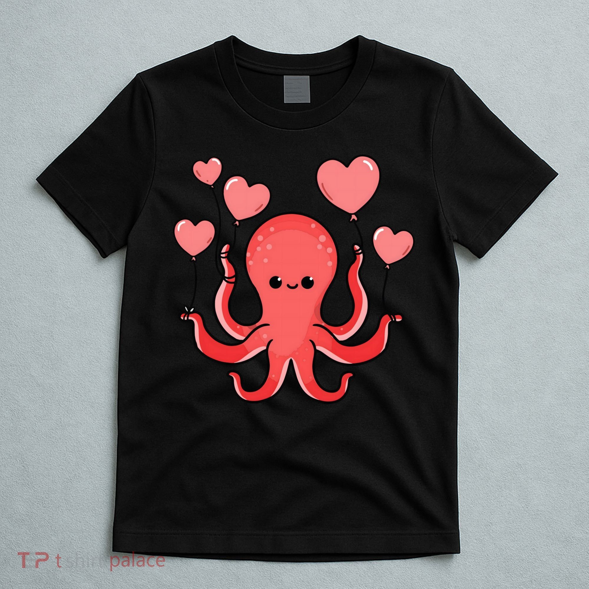 Octopus With Heart Balloons Valentines Day Octopus T-Shirt