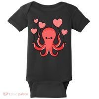 Octopus With Heart Balloons Valentines Day Octopus Baby Bodysuit thumb 0