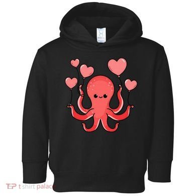 Octopus With Heart Balloons Valentines Day Octopus Toddler Hoodie