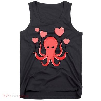 Octopus With Heart Balloons Valentines Day Octopus Tank Top