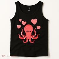 Octopus With Heart Balloons Valentines Day Octopus Tank Top thumb 2