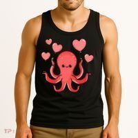 Octopus With Heart Balloons Valentines Day Octopus Tank Top thumb 3