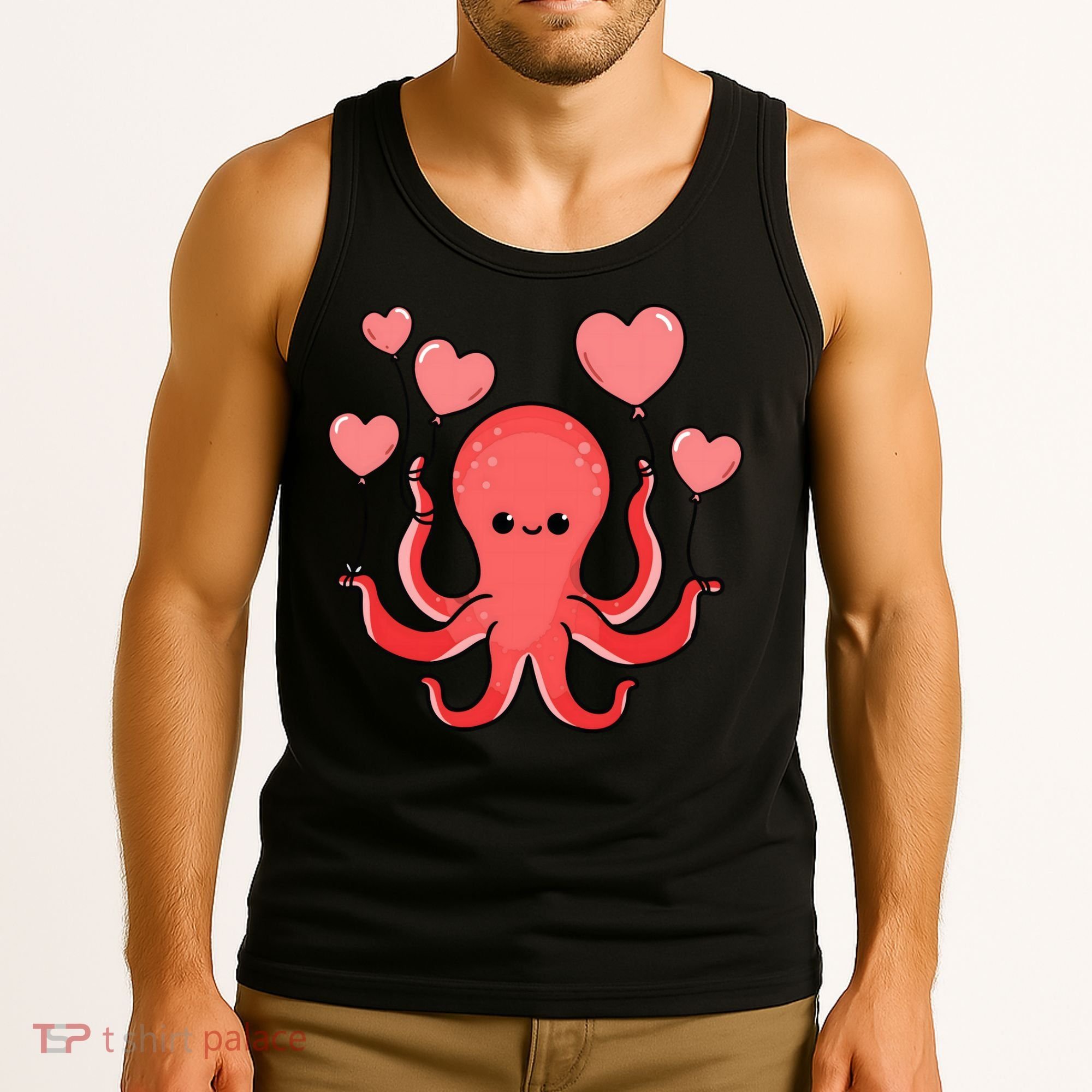 Octopus With Heart Balloons Valentines Day Octopus Tank Top