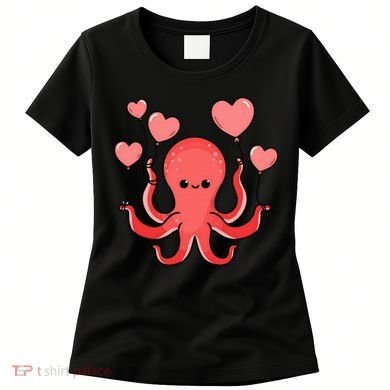 Octopus With Heart Balloons Valentines Day Octopus Women's T-Shirt