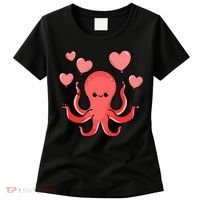 Octopus With Heart Balloons Valentines Day Octopus Women's T-Shirt thumb 0