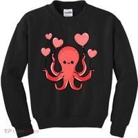 Octopus With Heart Balloons Valentines Day Octopus Kids Sweatshirt thumb 0