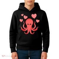 Octopus With Heart Balloons Valentines Day Octopus Kids Hoodie thumb 4