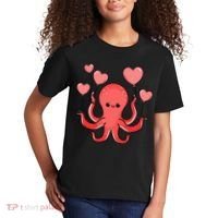 Octopus With Heart Balloons Valentines Day Octopus Kids T-Shirt thumb 2