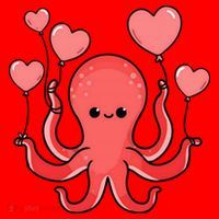 Octopus With Heart Balloons Valentines Day Octopus Santa Hat thumb 1