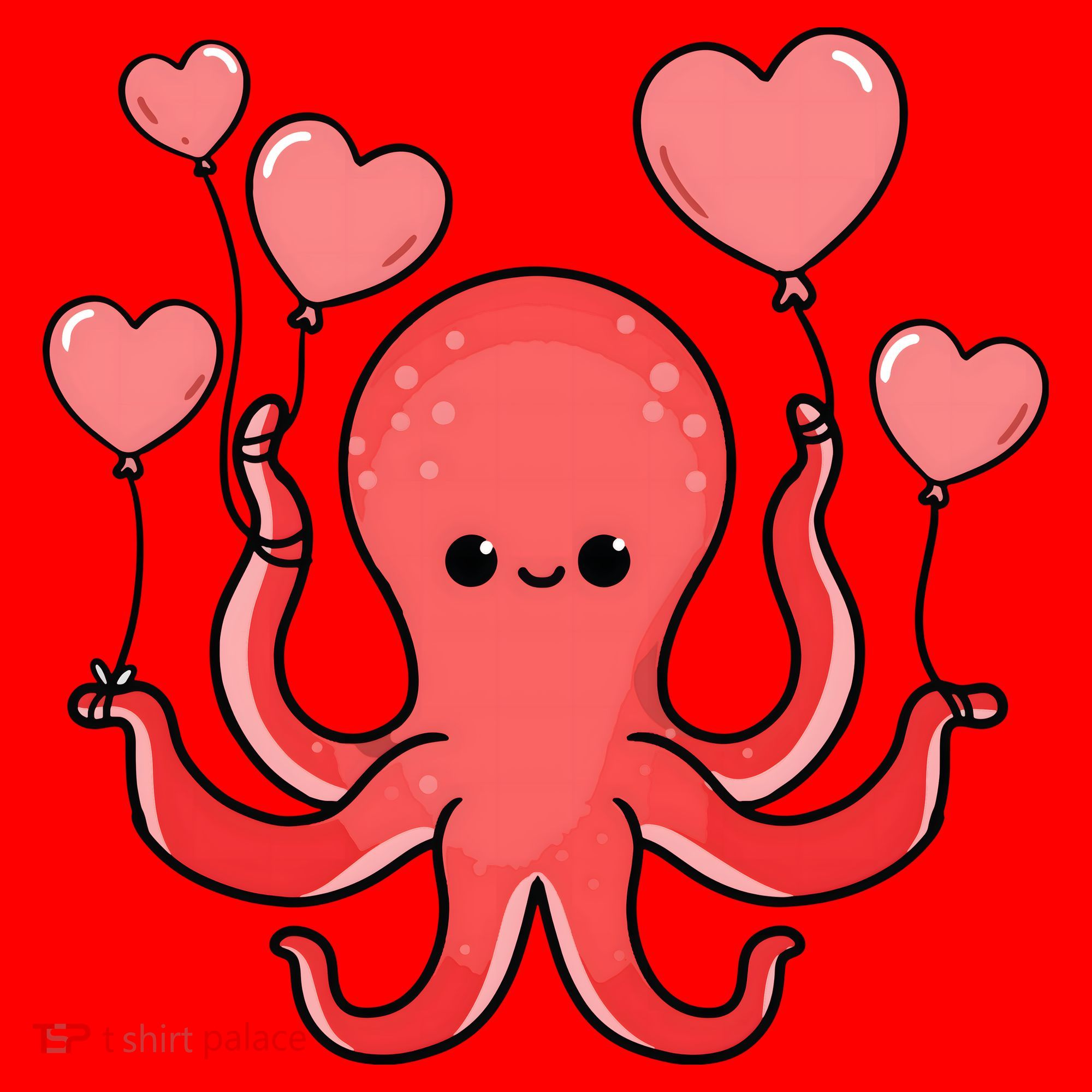 Octopus With Heart Balloons Valentines Day Octopus Santa Hat