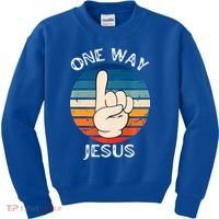 One Way Jesus People Christian Revolution Finger Up Retro Kids Sweatshirt thumb 0