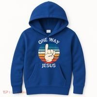 One Way Jesus People Christian Revolution Finger Up Retro Kids Hoodie thumb 0