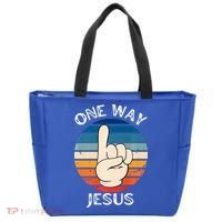 One Way Jesus People Christian Revolution Finger Up Retro Tote Bag thumb 0