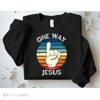One Way Jesus People Christian Revolution Finger Up Retro Sweatshirt thumb 2