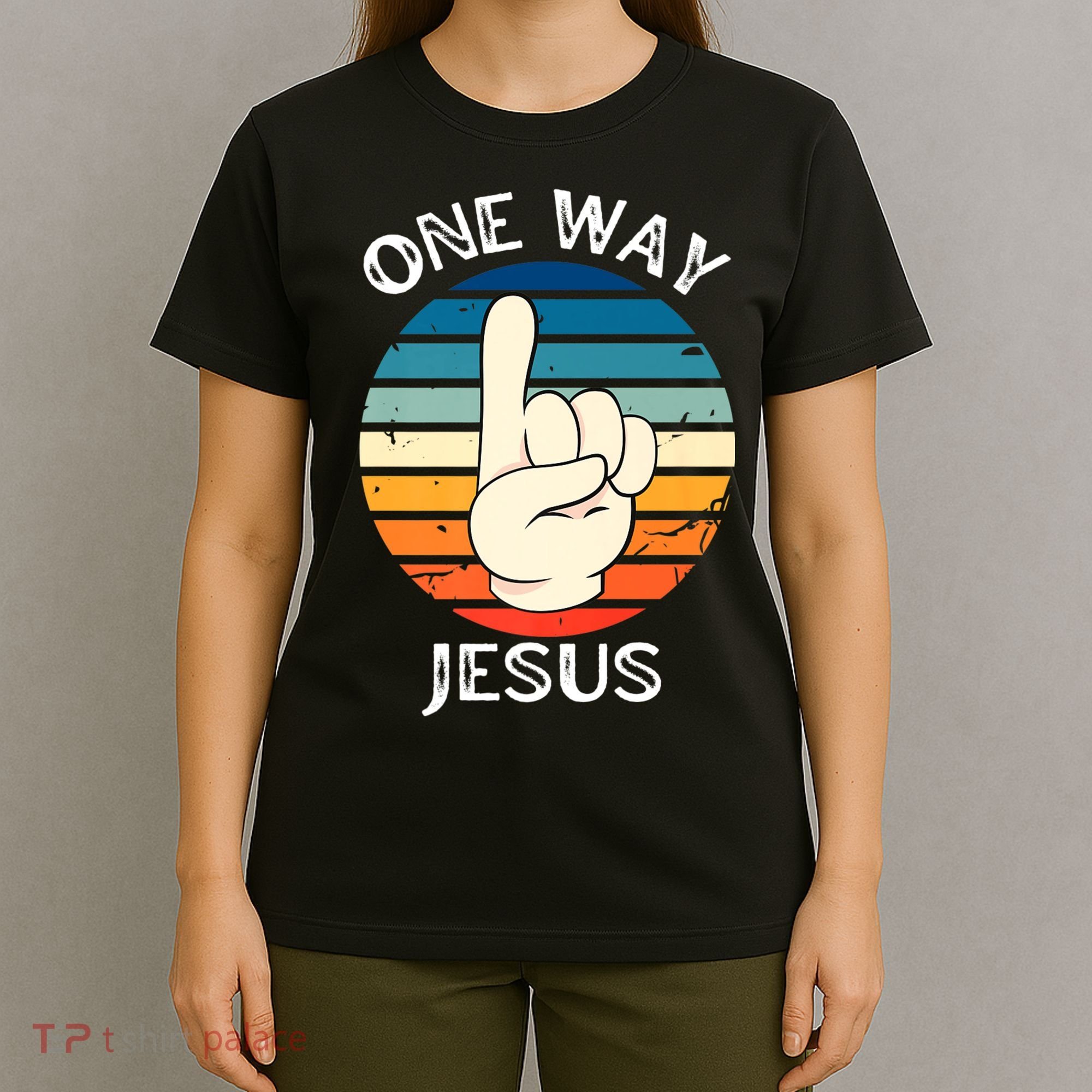 One Way Jesus People Christian Revolution Finger Up Retro T-Shirt