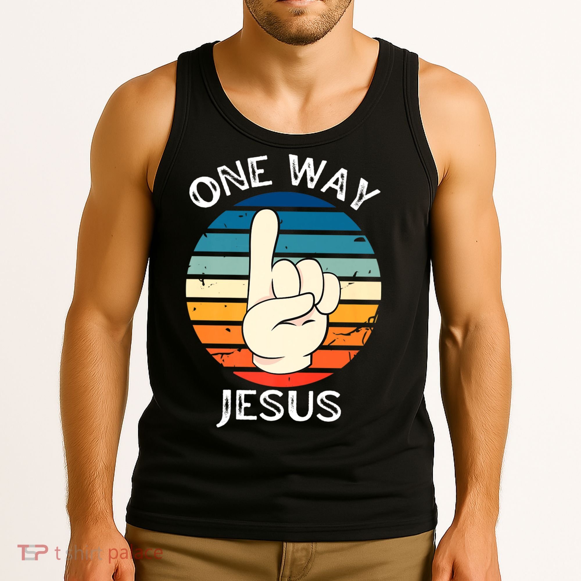 One Way Jesus People Christian Revolution Finger Up Retro Tank Top