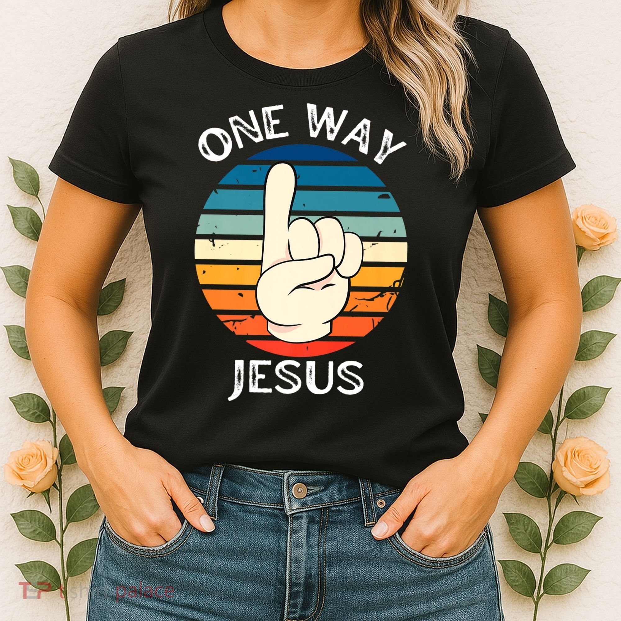 One Way Jesus People Christian Revolution Finger Up Retro Women's T-Shirt